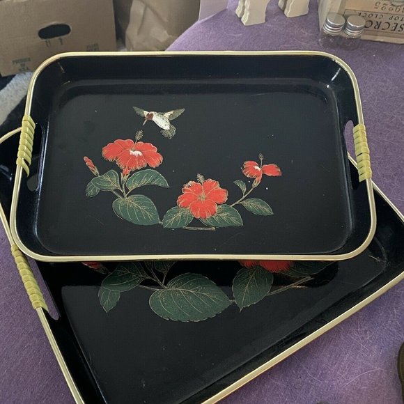 Pair of Vintage Japanese Black Lacquer Trays! Chic Hostess Gear! - Picture 8 of 8